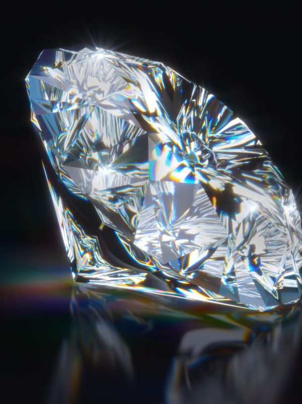 Diamond on black reflective background. 3d render